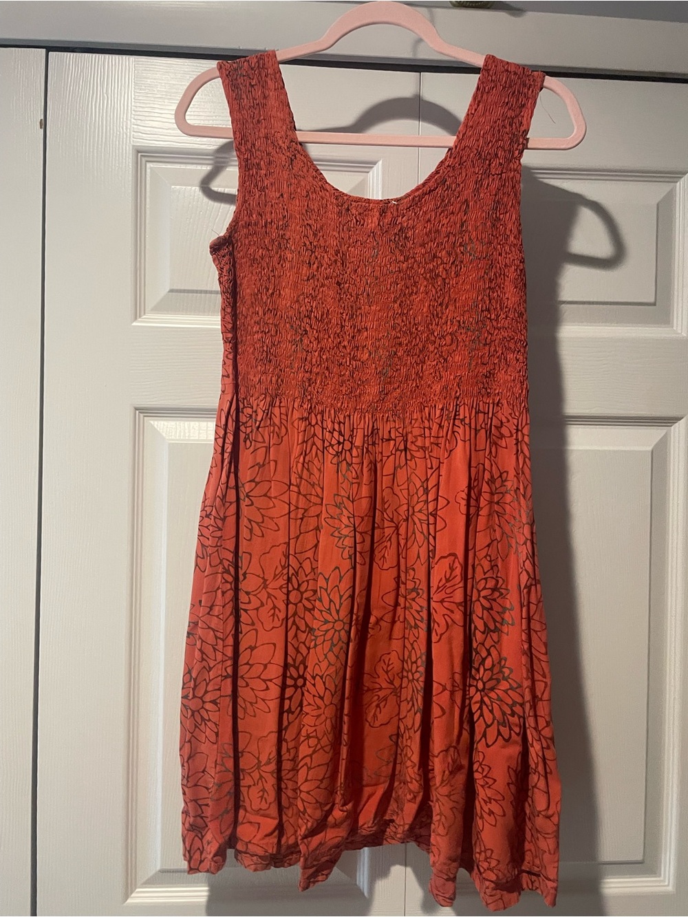 Go Fish Vintage Smocked Floral Tank Mini Dress in Orange